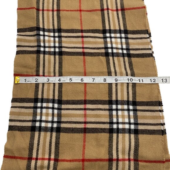 Neutral Plaid 100% Cashmere Scarf With Fringe  Dry Clean Only  Made In Germany - Picture 4 of 5
